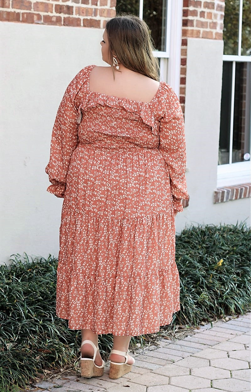 Load image into Gallery viewer, Now Is Your Chance Floral Midi Dress In Rust