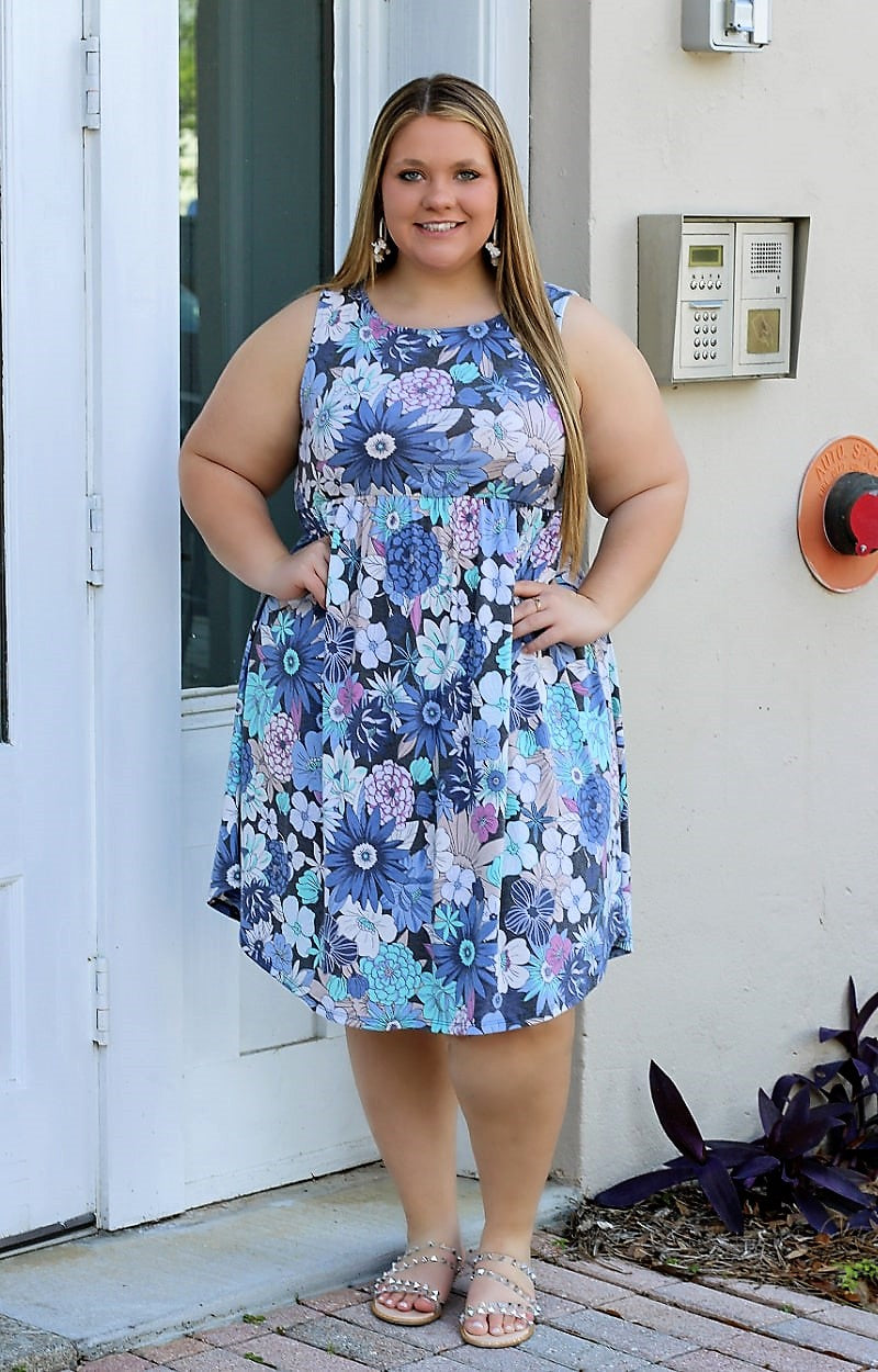Load image into Gallery viewer, Nothing But Nostalgia Floral Dress - Blue
