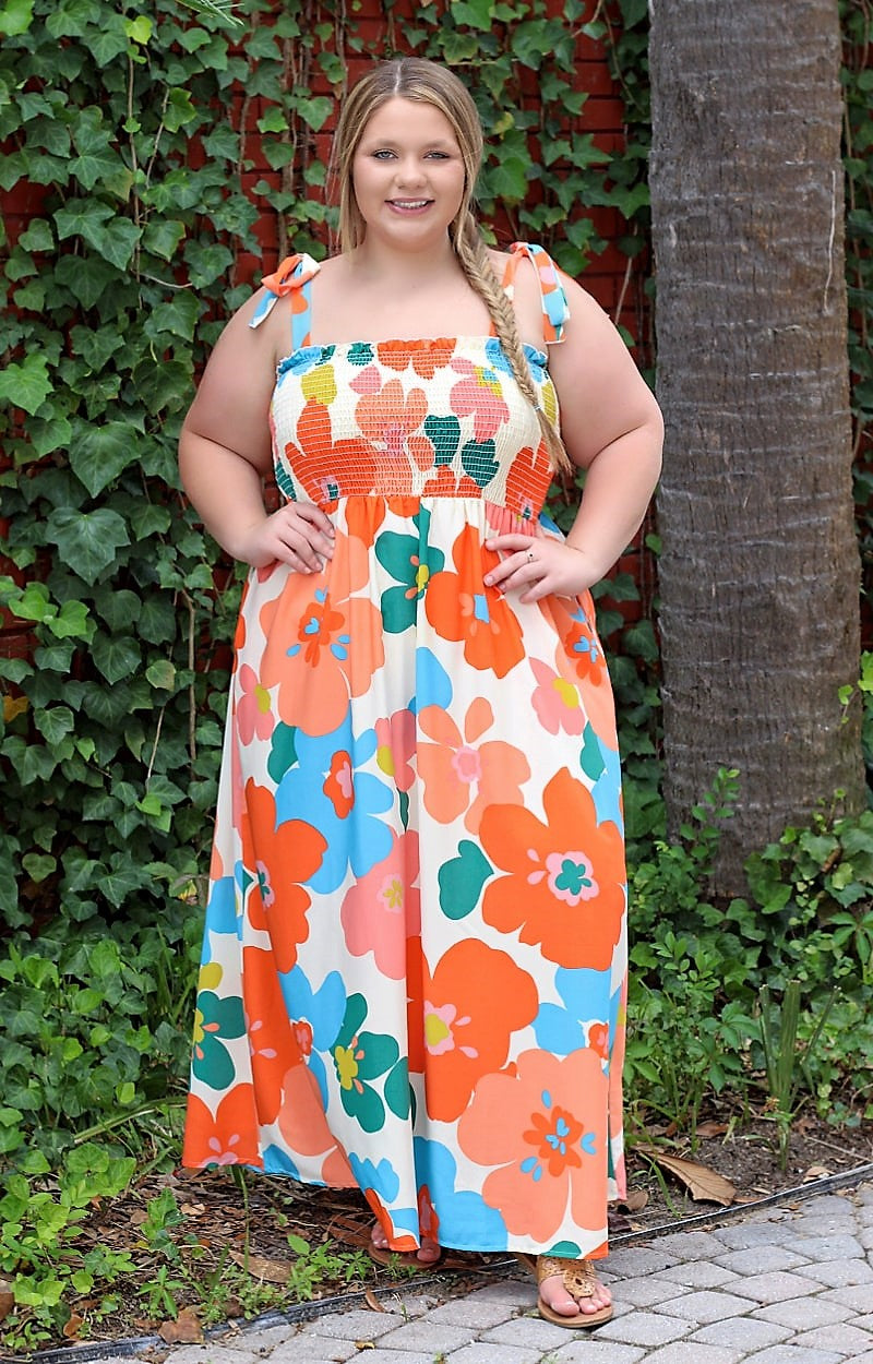 Load image into Gallery viewer, Forget Me Not Floral Maxi Dress - Blue/Orange