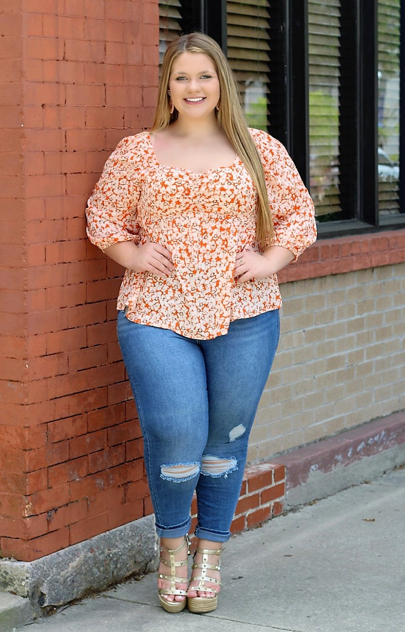 Load image into Gallery viewer, I&#39;ll Think About It Floral Top - Tangerine