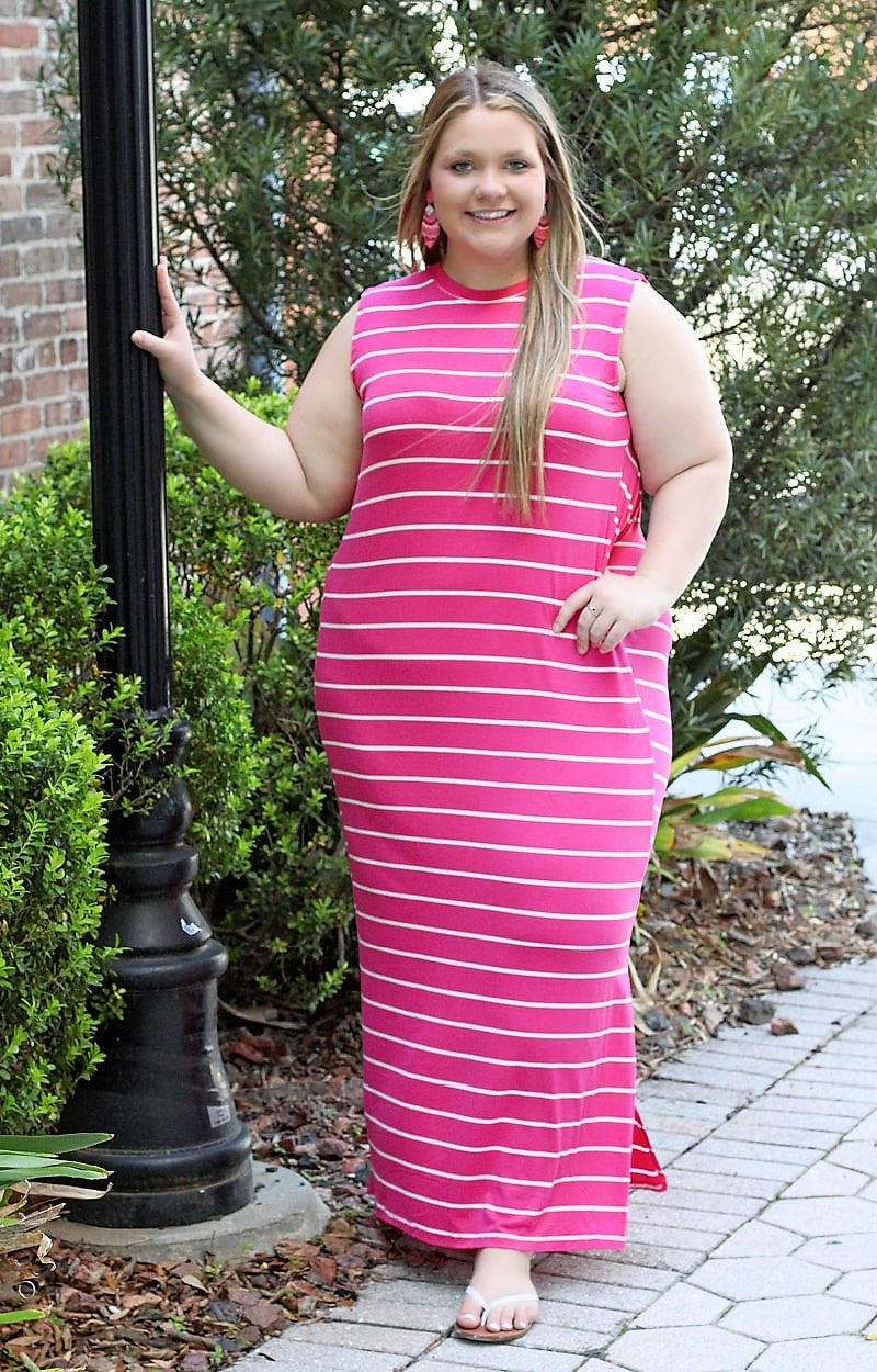 Load image into Gallery viewer, New Days Ahead Striped Maxi Dress - Fuchsia