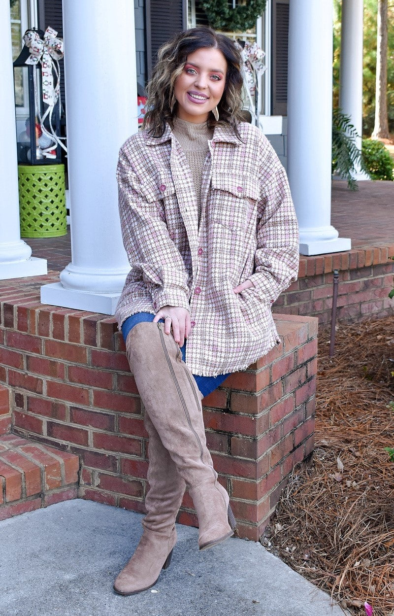 Load image into Gallery viewer, Just Say When Plaid Distressed Shacket - Blush