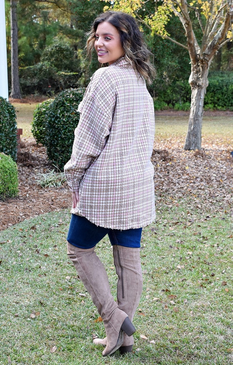 Load image into Gallery viewer, Just Say When Plaid Distressed Shacket - Blush