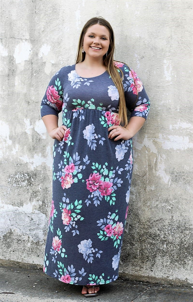 Let The Day Begin Floral Maxi Dress - Gray