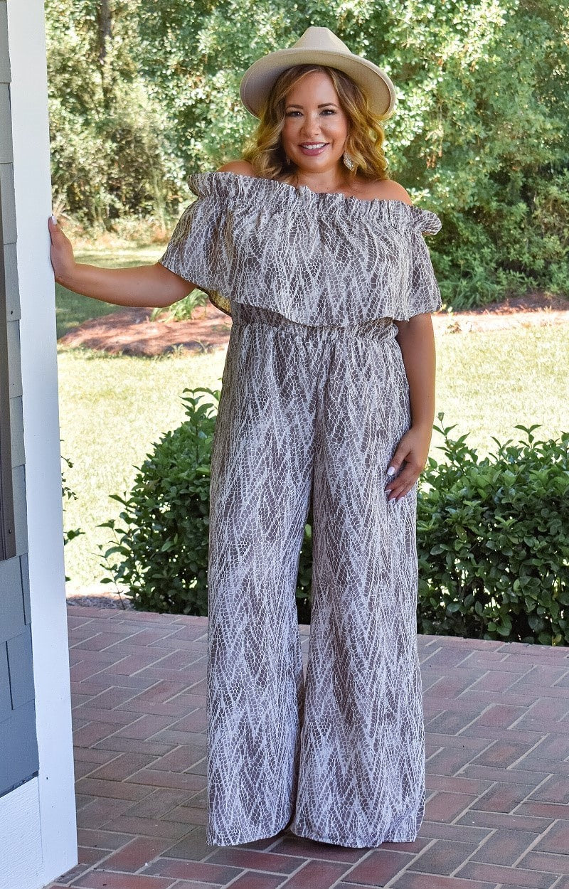 I Adore You Snake Print Jumpsuit - Taupe