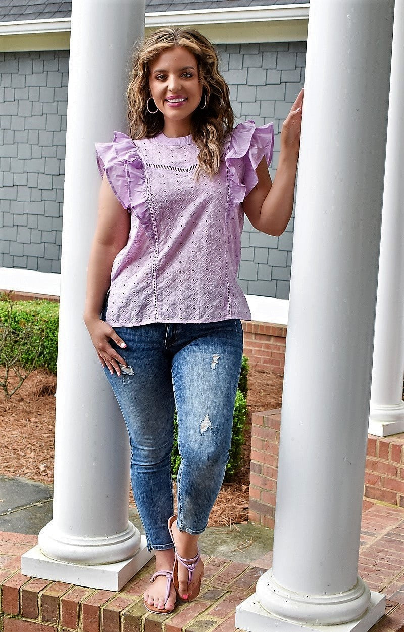 Siding With You Eyelet Top - Lavender