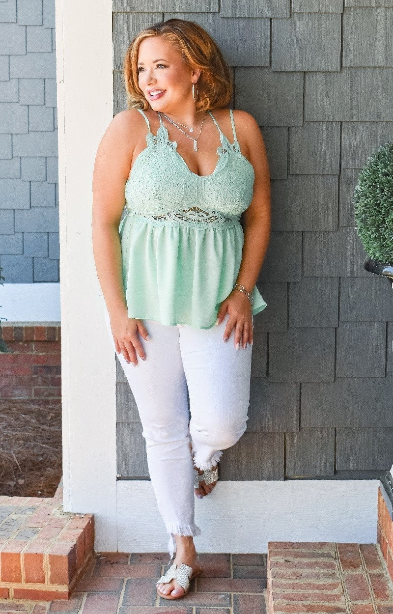 Elevated Interest Lace Top - Mint