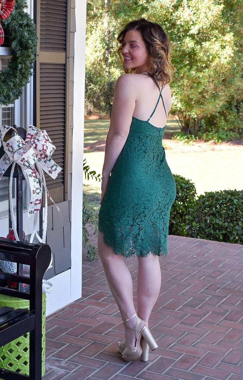 Load image into Gallery viewer, Classy Affair Lace Dress - Hunter Green