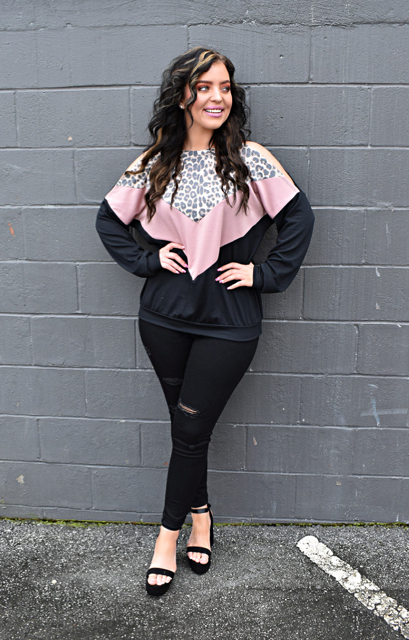 Prowling Around Colorblock Top - Leopard/Pink
