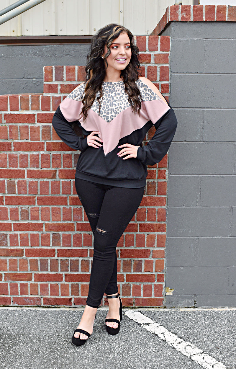 Prowling Around Colorblock Top - Leopard/Pink