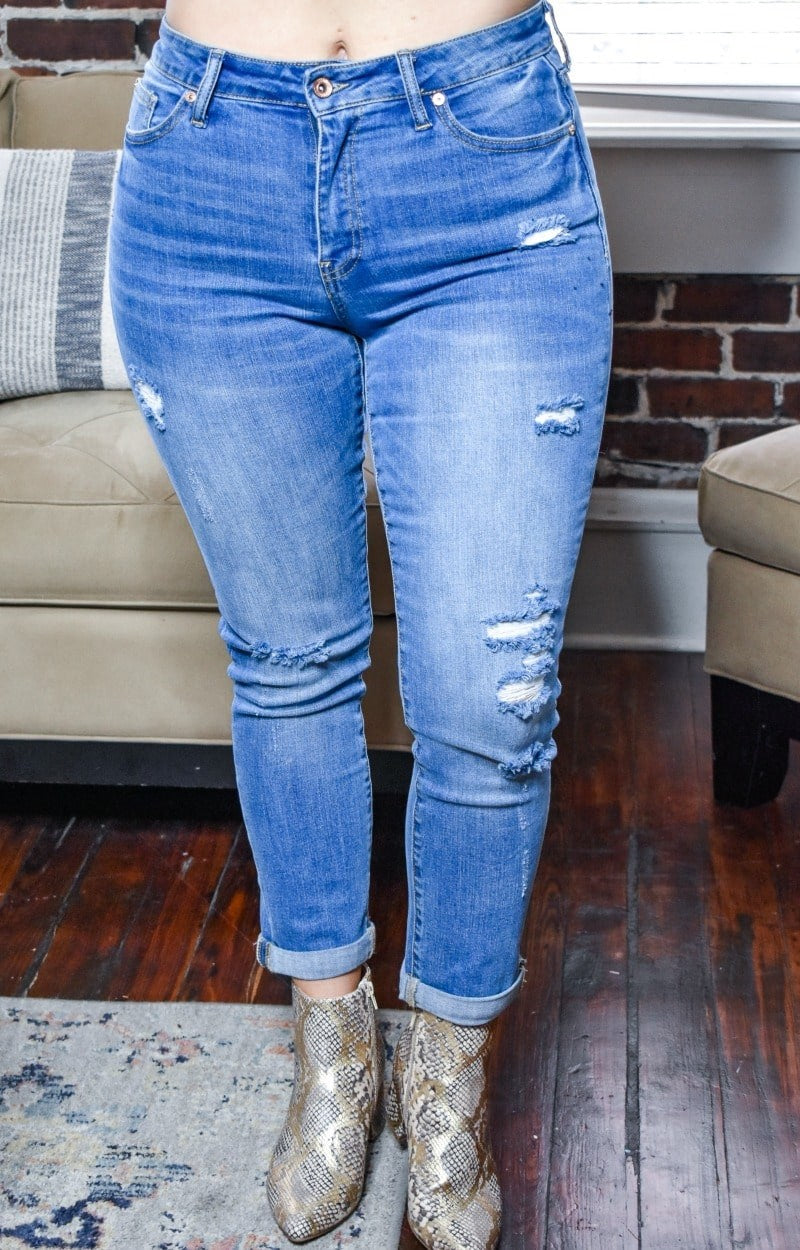 Load image into Gallery viewer, This Time Around Distressed Boyfriend Jeans