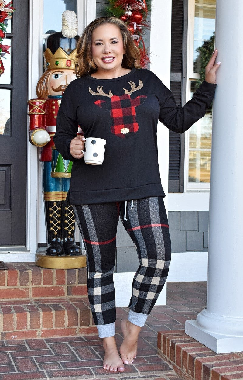 Load image into Gallery viewer, Up On The Rooftop Reindeer Pullover - Black