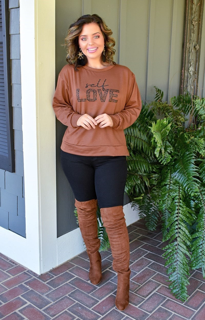 Self Love Graphic Pullover - Caramel