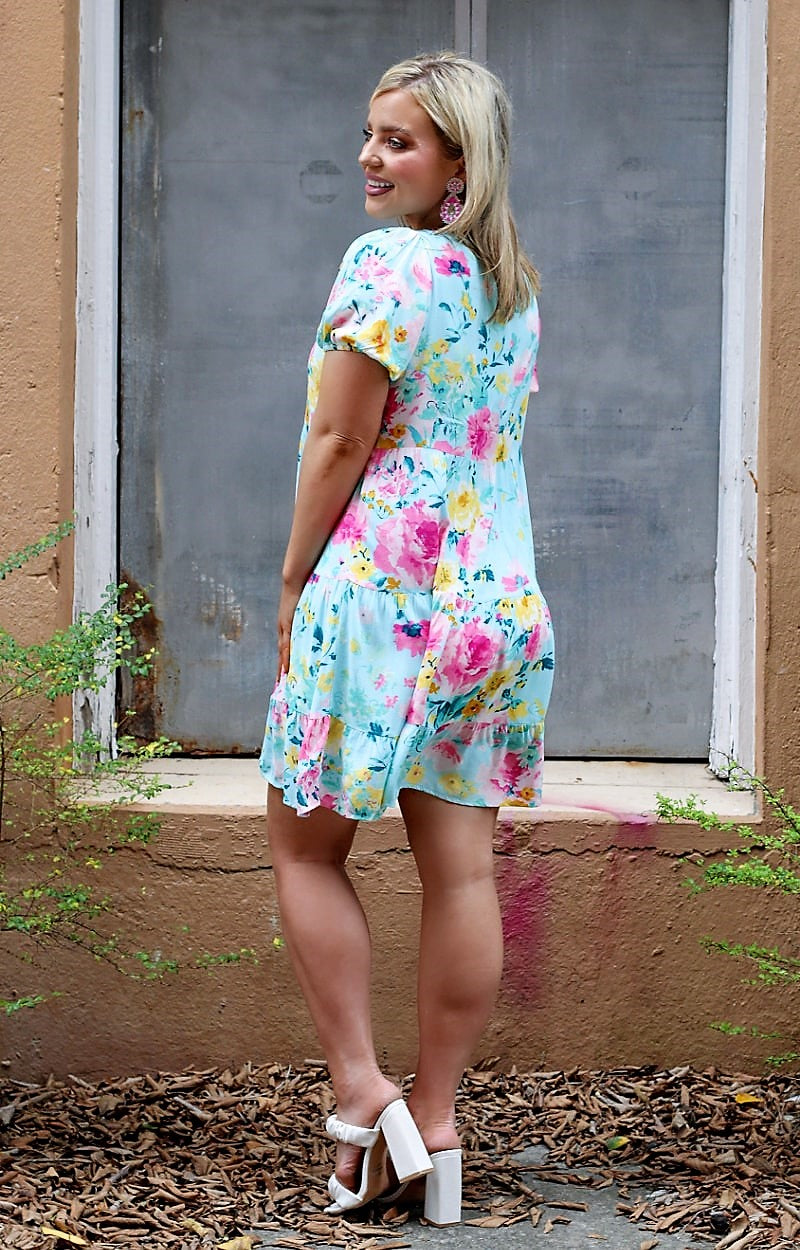 Load image into Gallery viewer, Spring Forward Floral Dress - Aqua