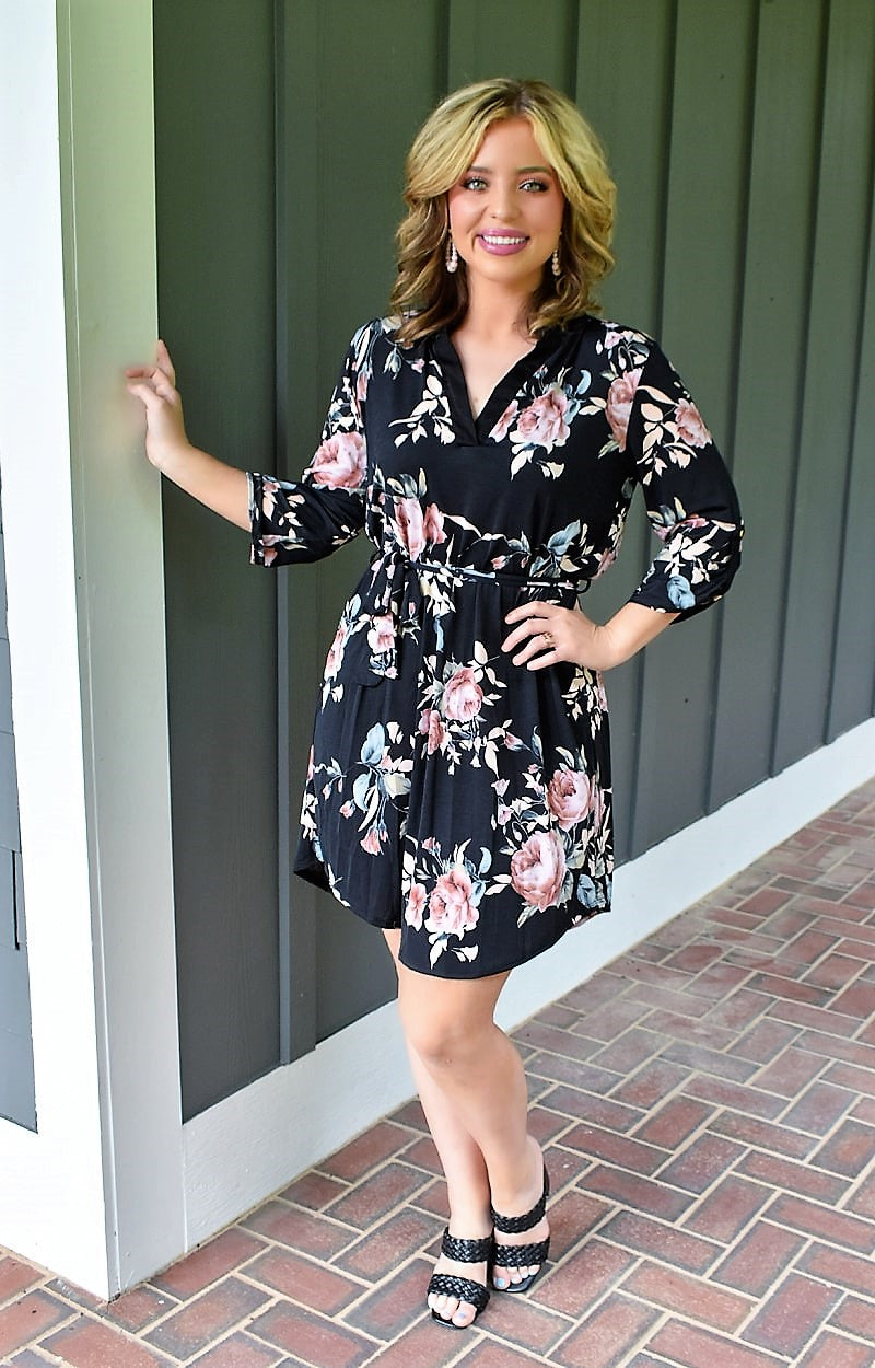 Load image into Gallery viewer, Feeling Refreshed Floral Dress - Black