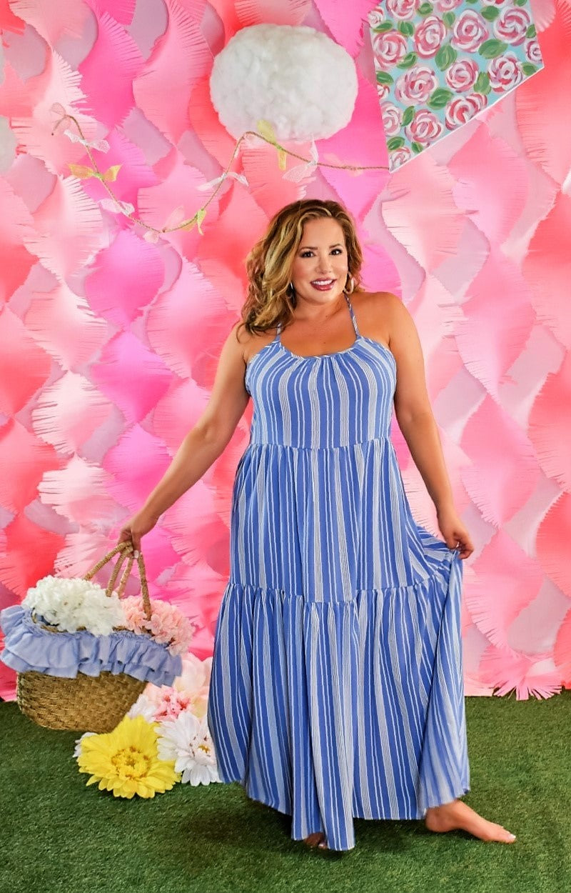 Load image into Gallery viewer, My Love Affair Striped Maxi Dress - Denim Blue