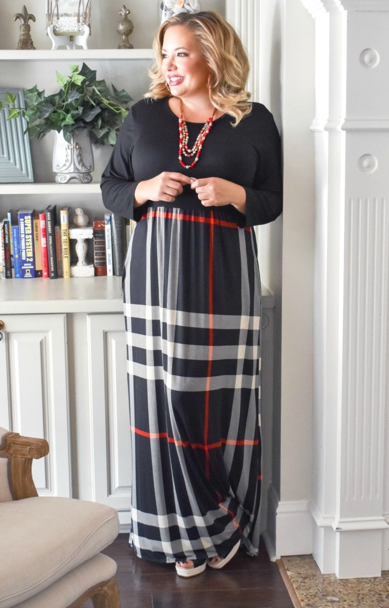 Load image into Gallery viewer, Out All Day Plaid Maxi Dress - Black