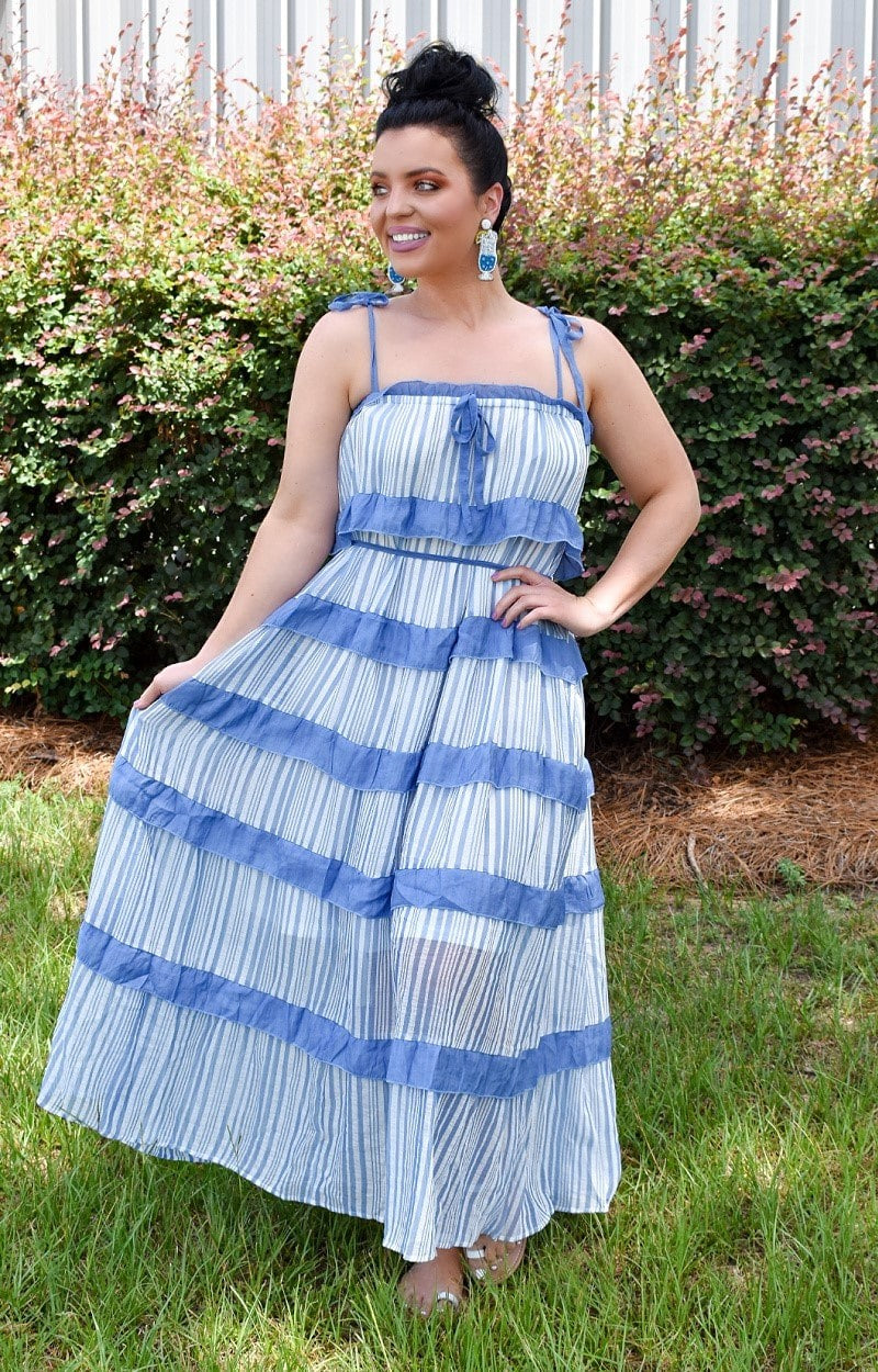 No Holds Barred Striped Maxi Dress - Blue