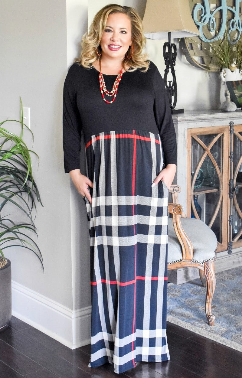 Out All Day Plaid Maxi Dress - Black