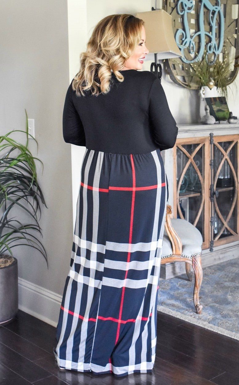 Out All Day Plaid Maxi Dress - Black