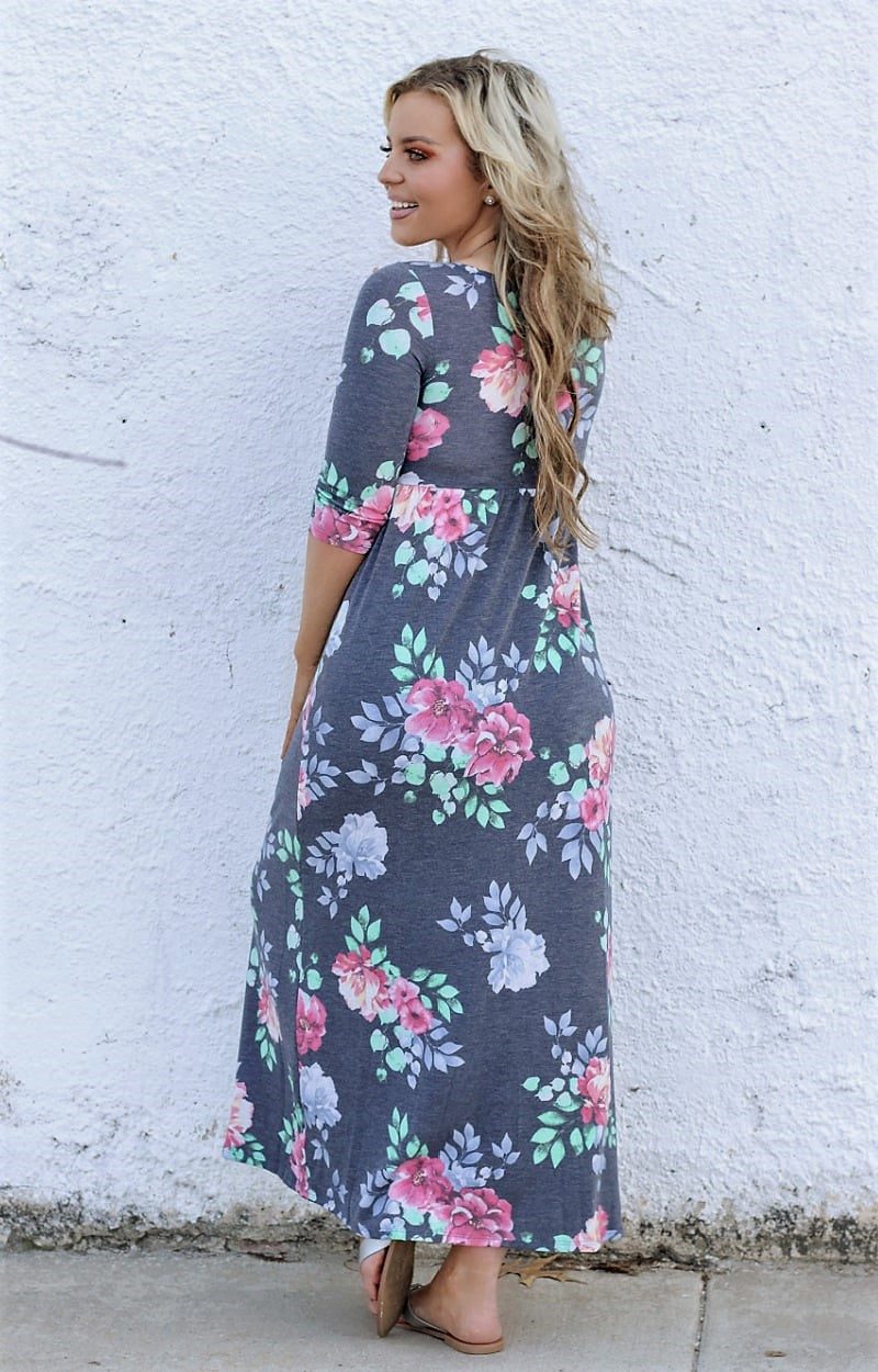 Load image into Gallery viewer, Let The Day Begin Floral Maxi Dress - Gray