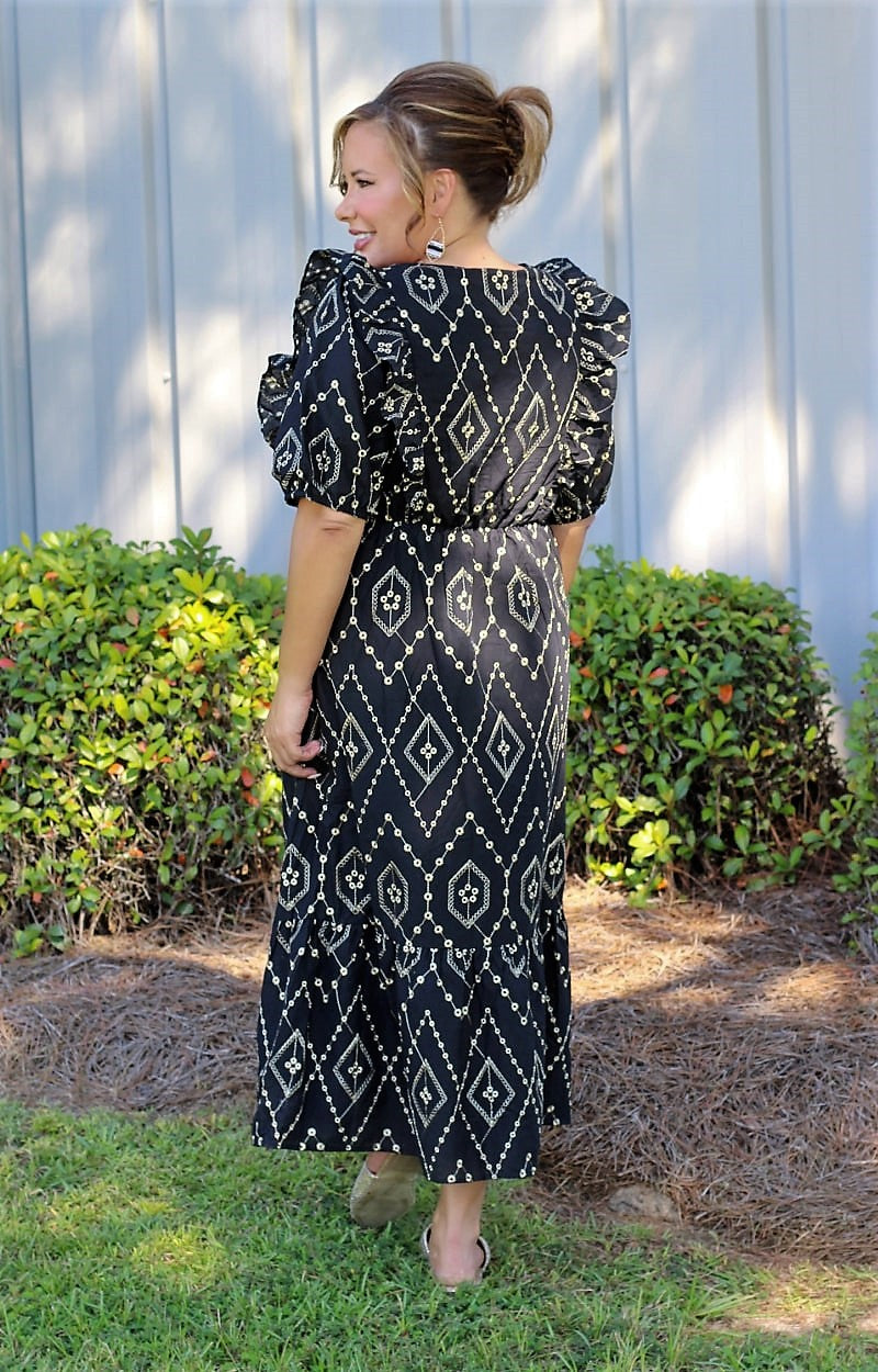 Load image into Gallery viewer, One Chance Embroidered Maxi Dress - Black
