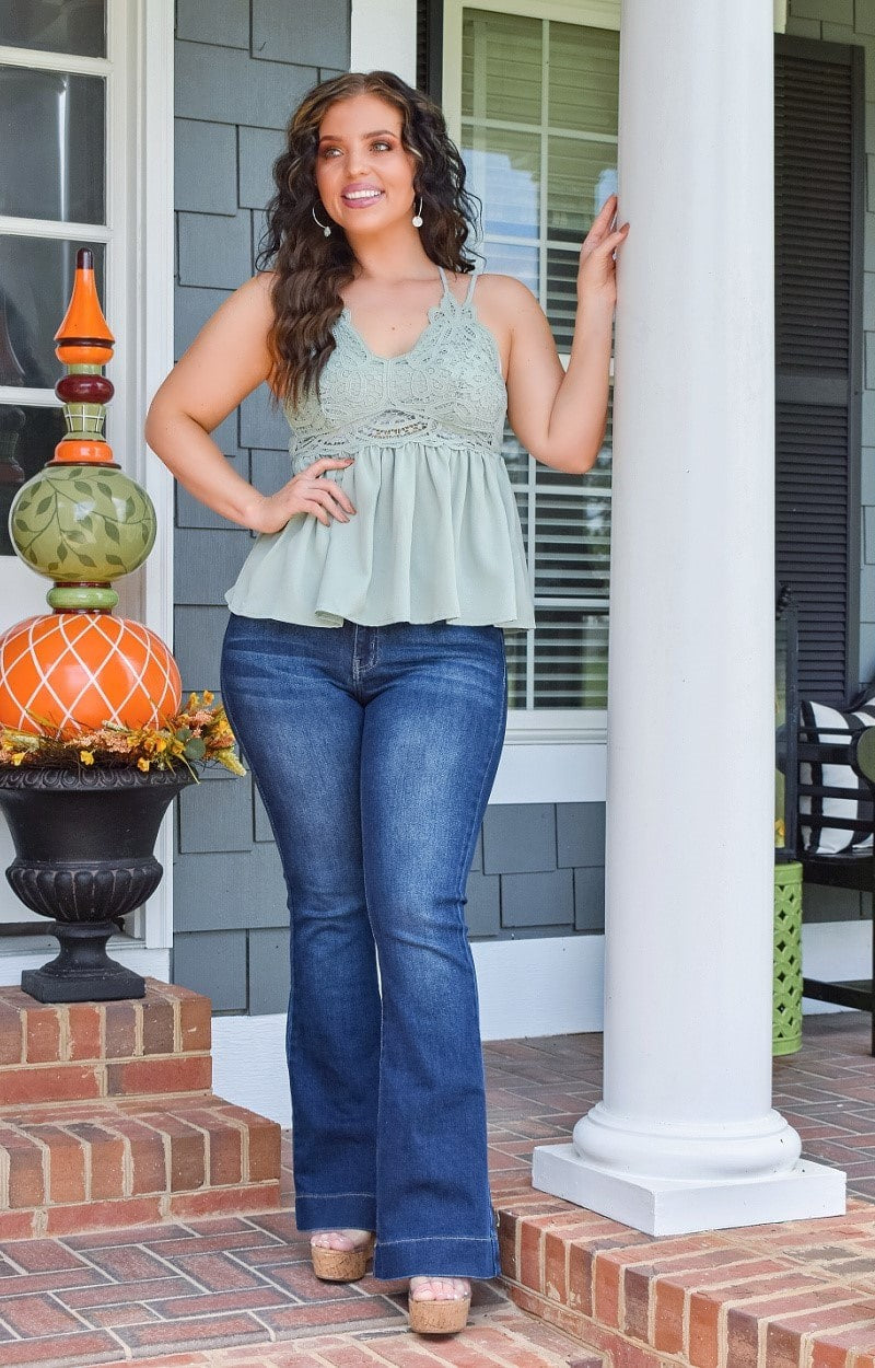 Elevated Interest Lace Top - Sage