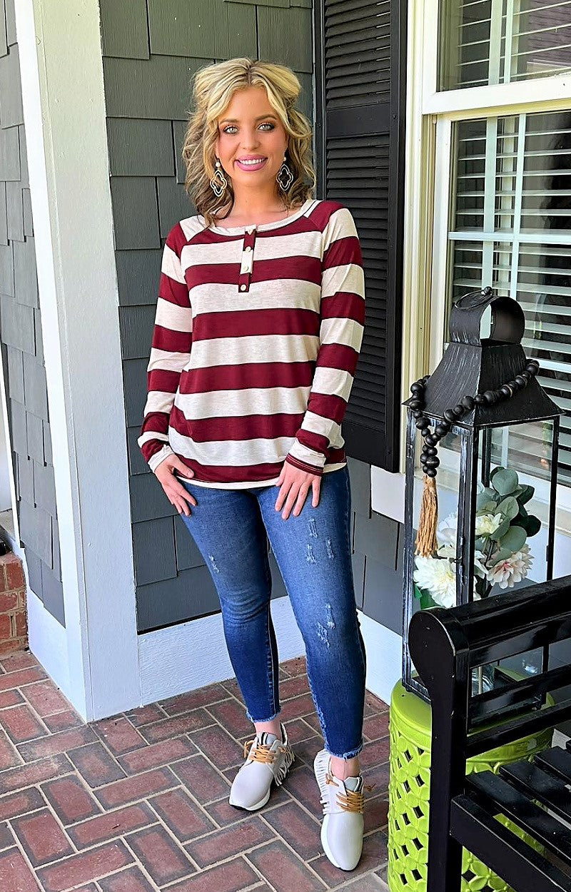 Load image into Gallery viewer, Figuring Out Life Striped Top - Burgundy