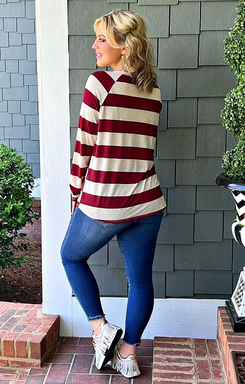 Load image into Gallery viewer, Figuring Out Life Striped Top - Burgundy