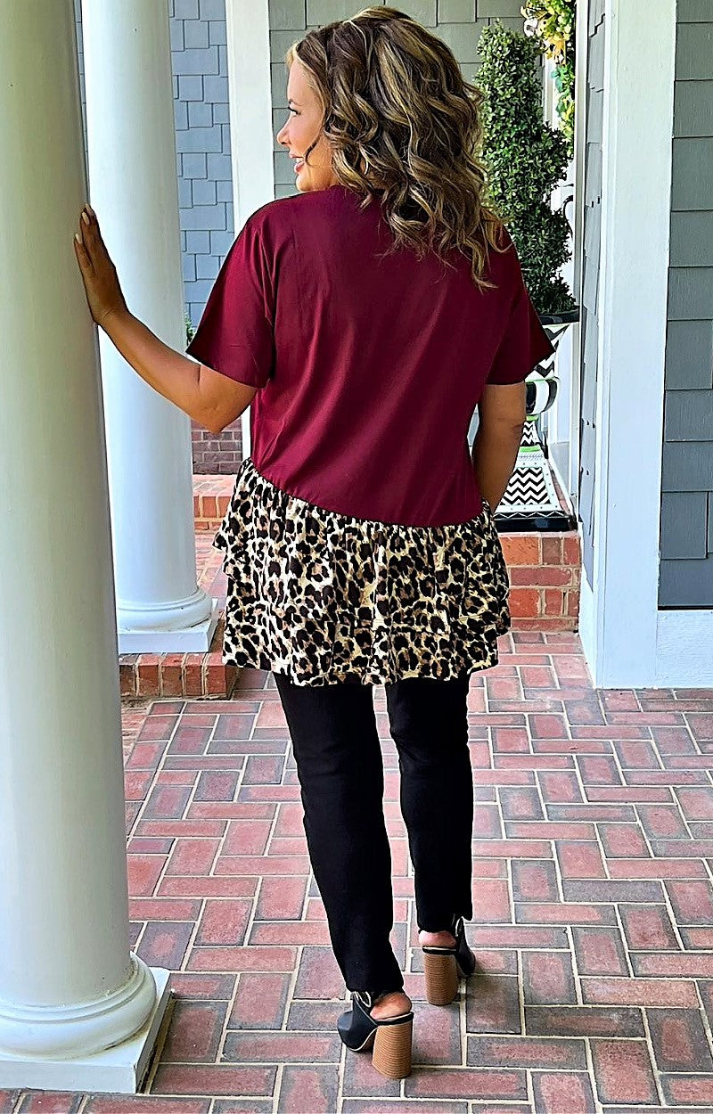 Load image into Gallery viewer, I Know Best Leopard Top - Burgundy