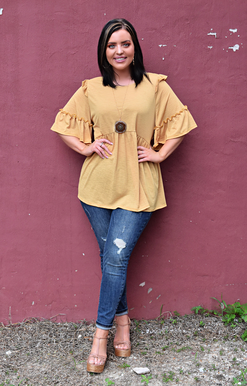 Find Another Way Oversized Top - Mustard