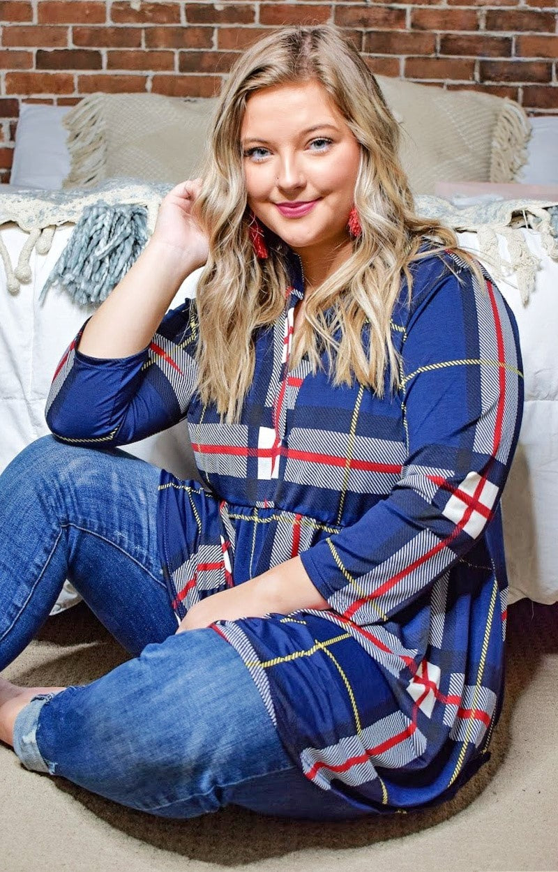 The Little Things Plaid Top - Navy