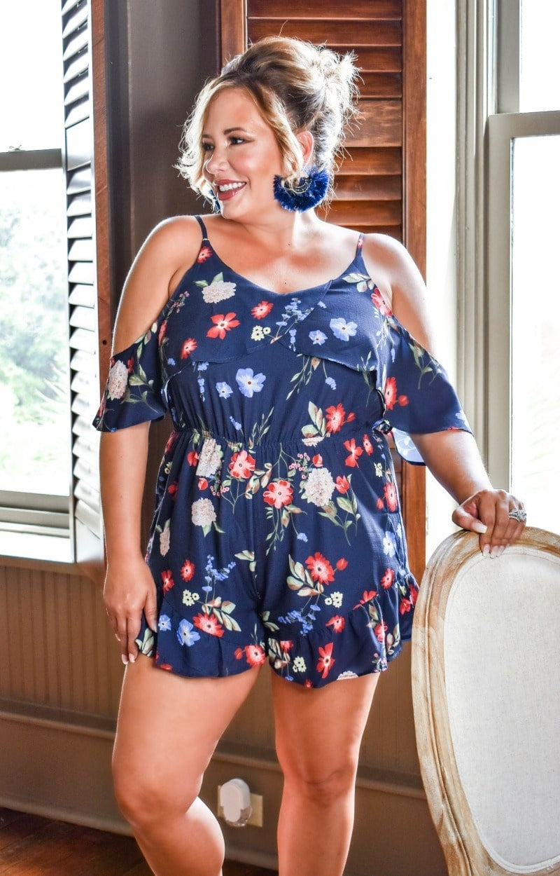 Load image into Gallery viewer, Rumors Of Love Floral Romper - Navy