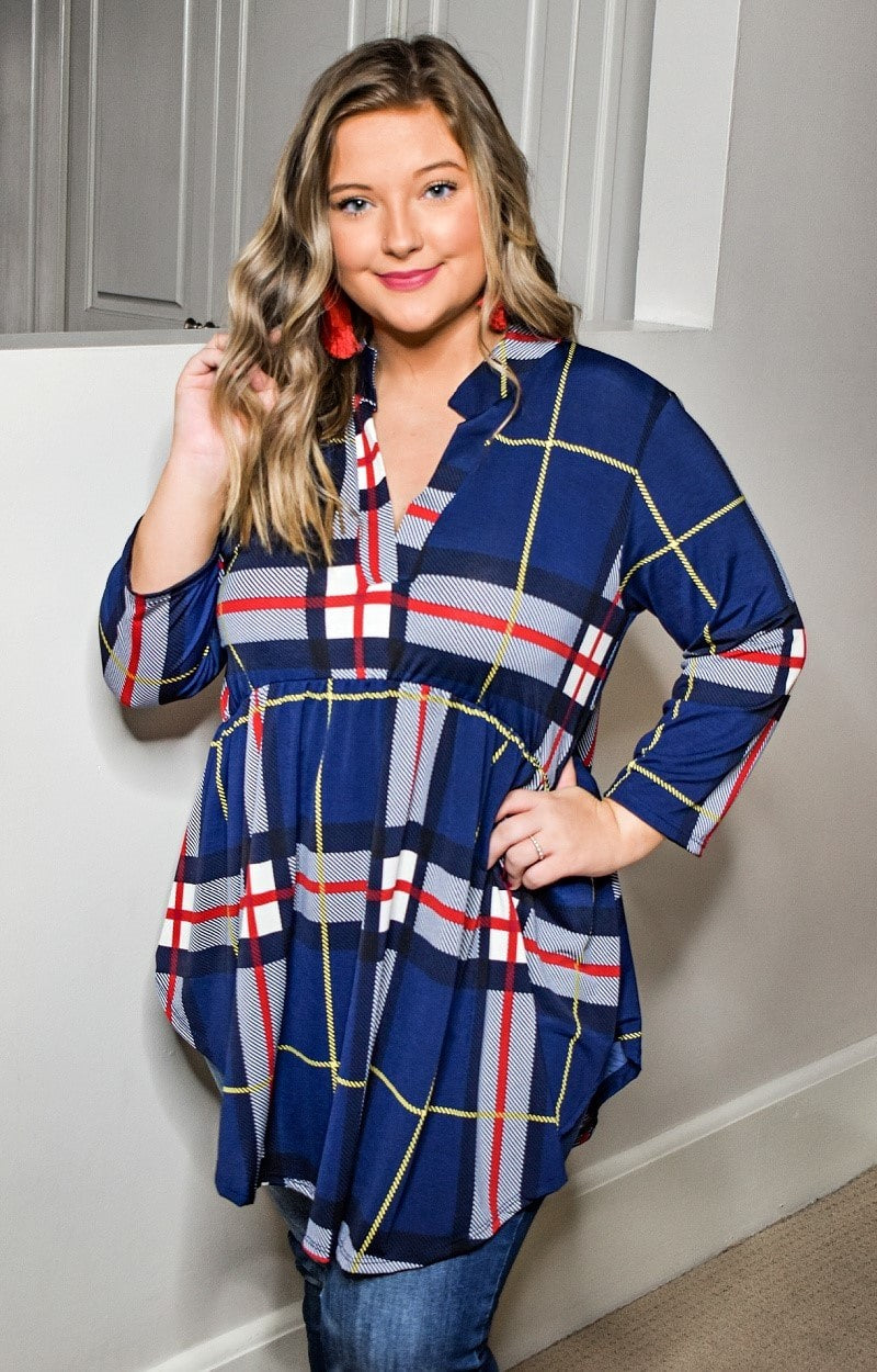 The Little Things Plaid Top - Navy