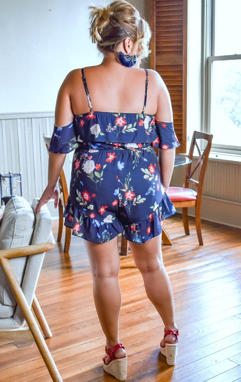 Load image into Gallery viewer, Rumors Of Love Floral Romper - Navy
