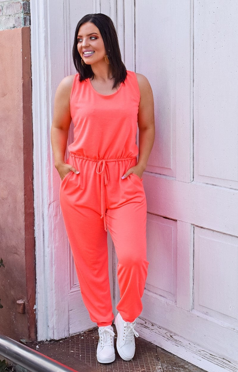 Casually Cool Jumpsuit - Neon Coral