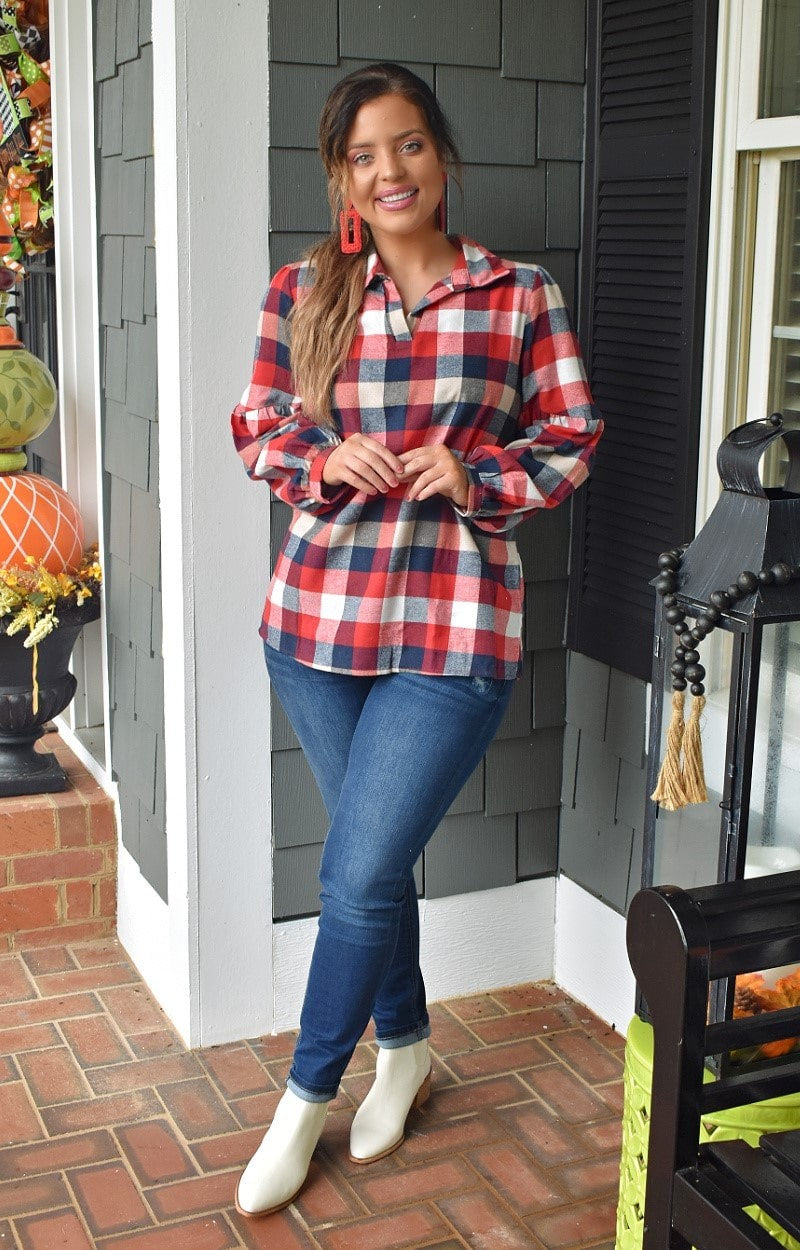Never Give Up Plaid Top - Red/Navy
