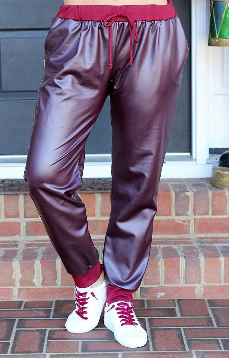 Load image into Gallery viewer, I Want More Faux Leather Joggers - Burgundy
