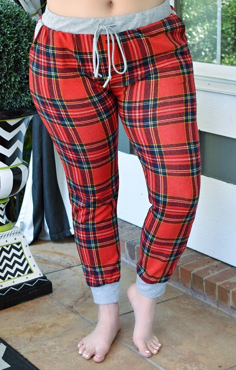 I Think I Will Plaid Joggers - Red