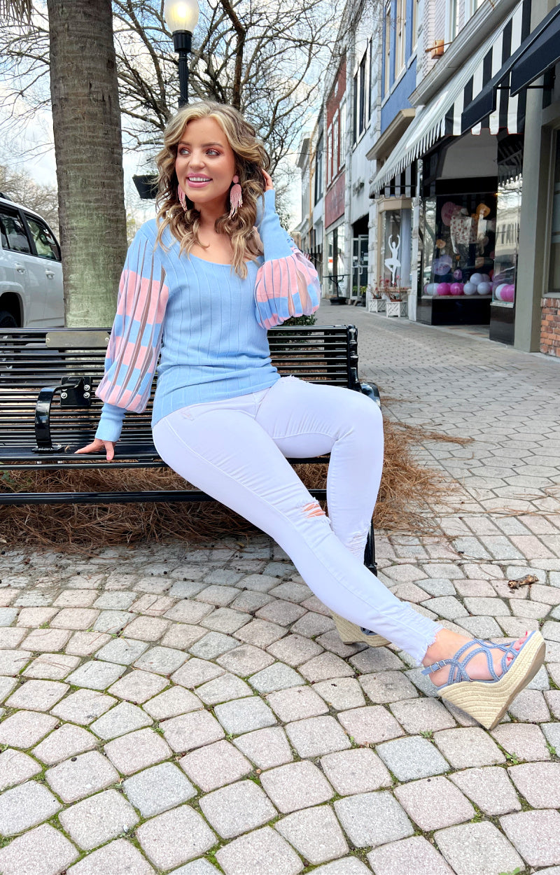 Charm Your Way In Sweater - Blue/Pink
