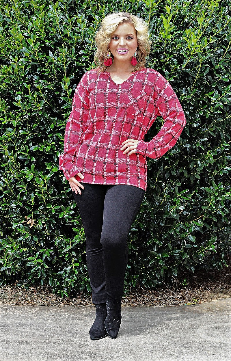 Going Further Plaid Top - Red