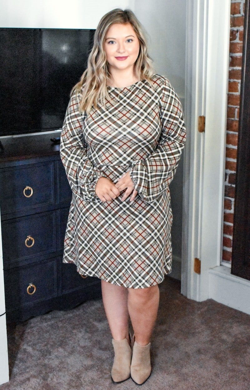 Load image into Gallery viewer, Modern Romance Plaid Dress - Taupe