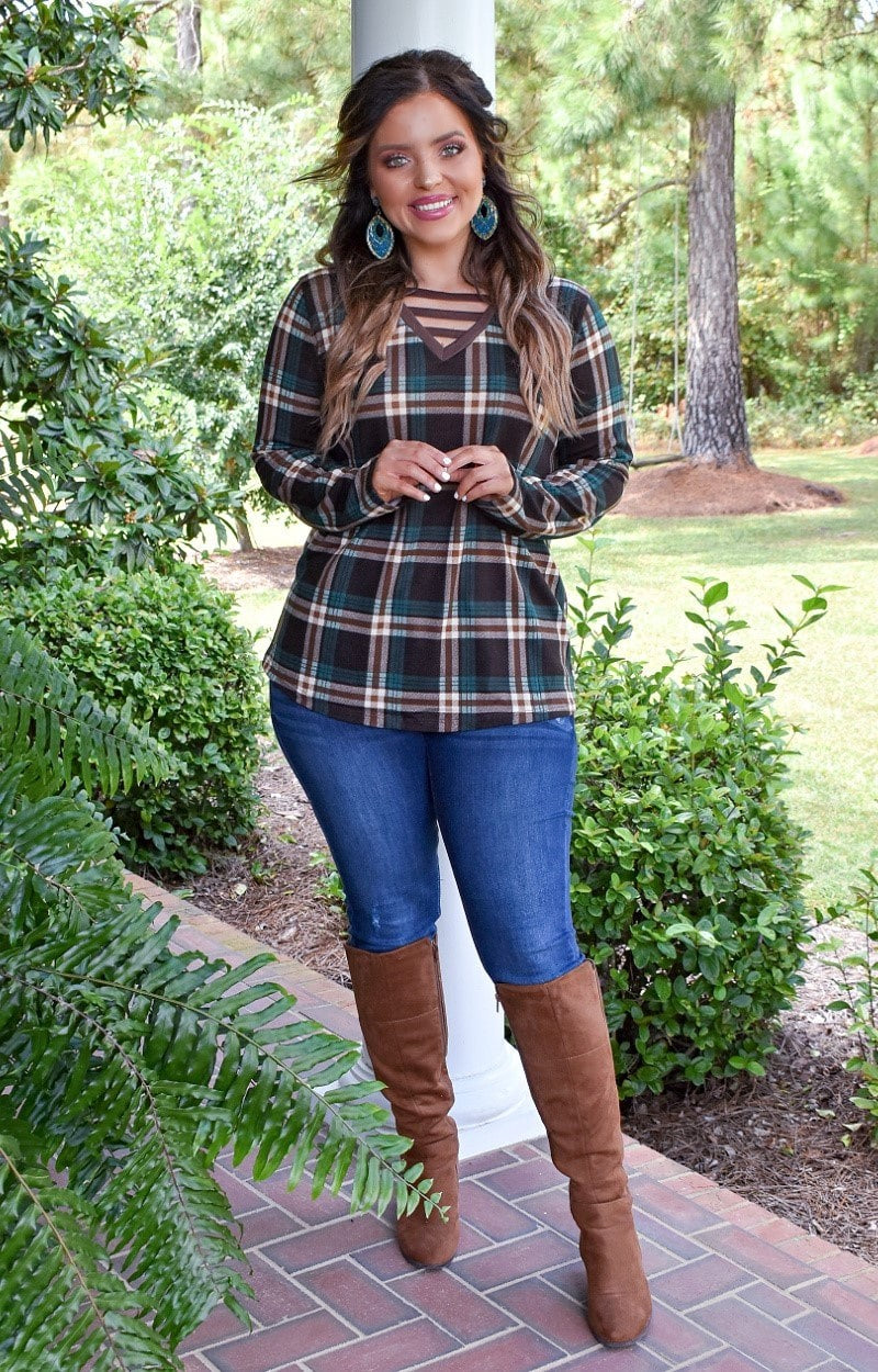 All About Fall Plaid Top - Brown/Green