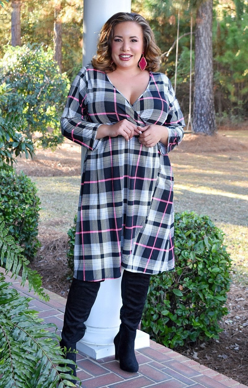 Load image into Gallery viewer, Go For More Plaid Dress - Black/Pink