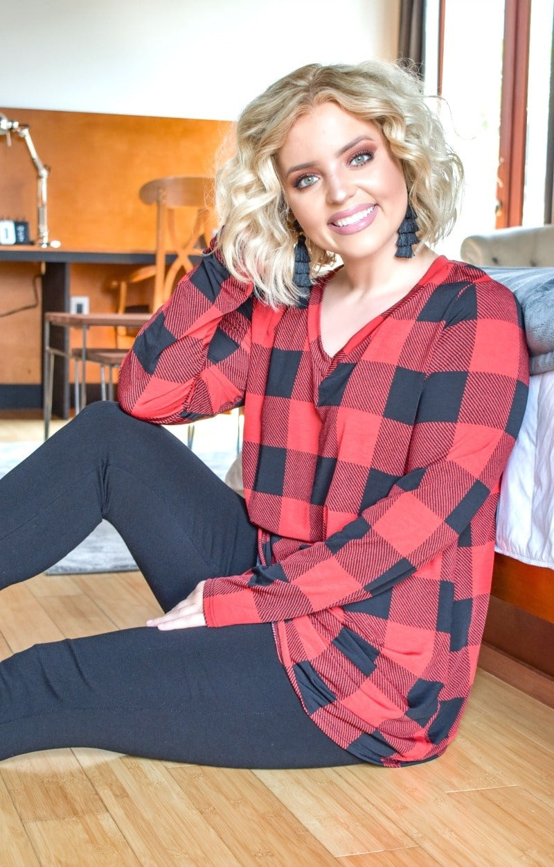 Back For Now Plaid Top - Red/Black