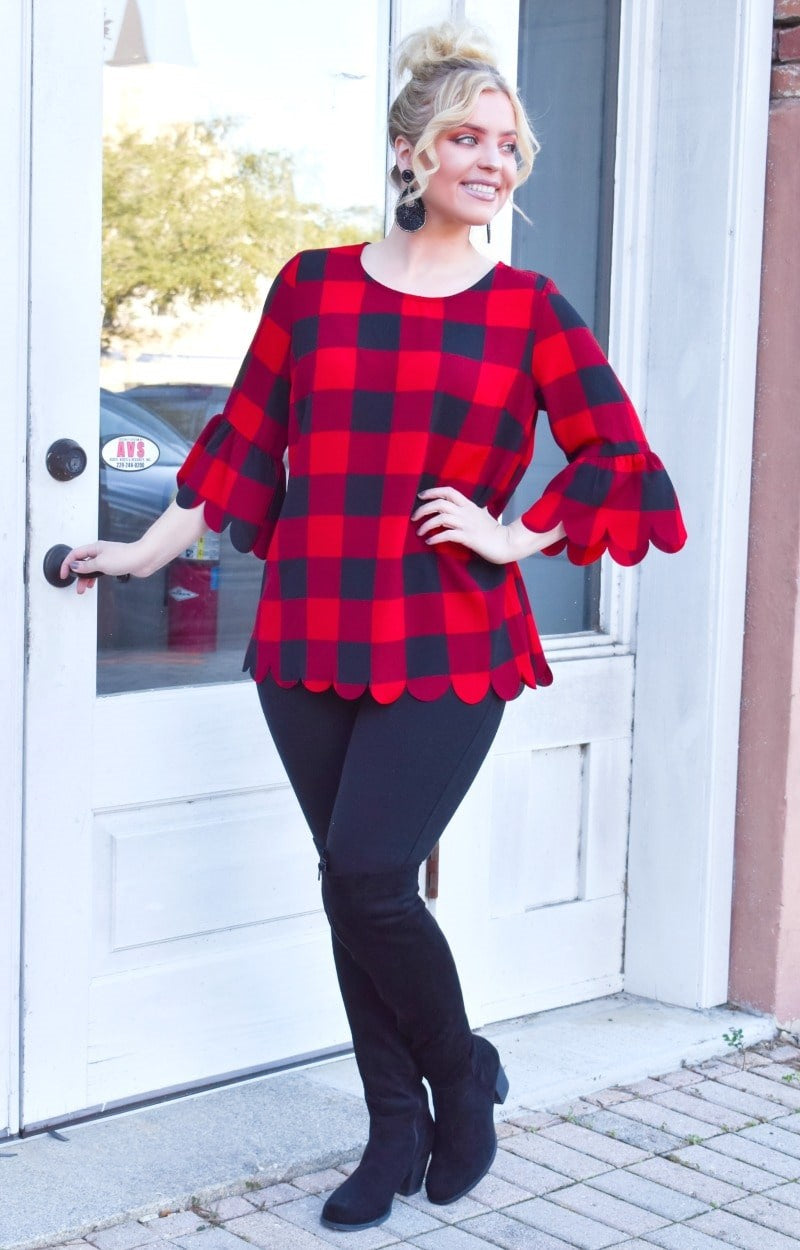 Load image into Gallery viewer, Block You Out Plaid Top - Red/Black