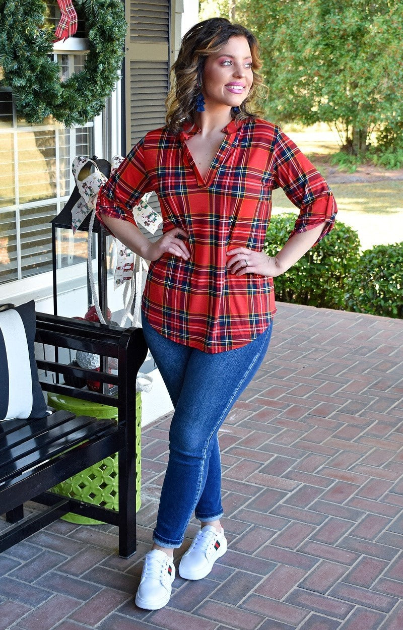 Load image into Gallery viewer, Looking Good Plaid Top - Red