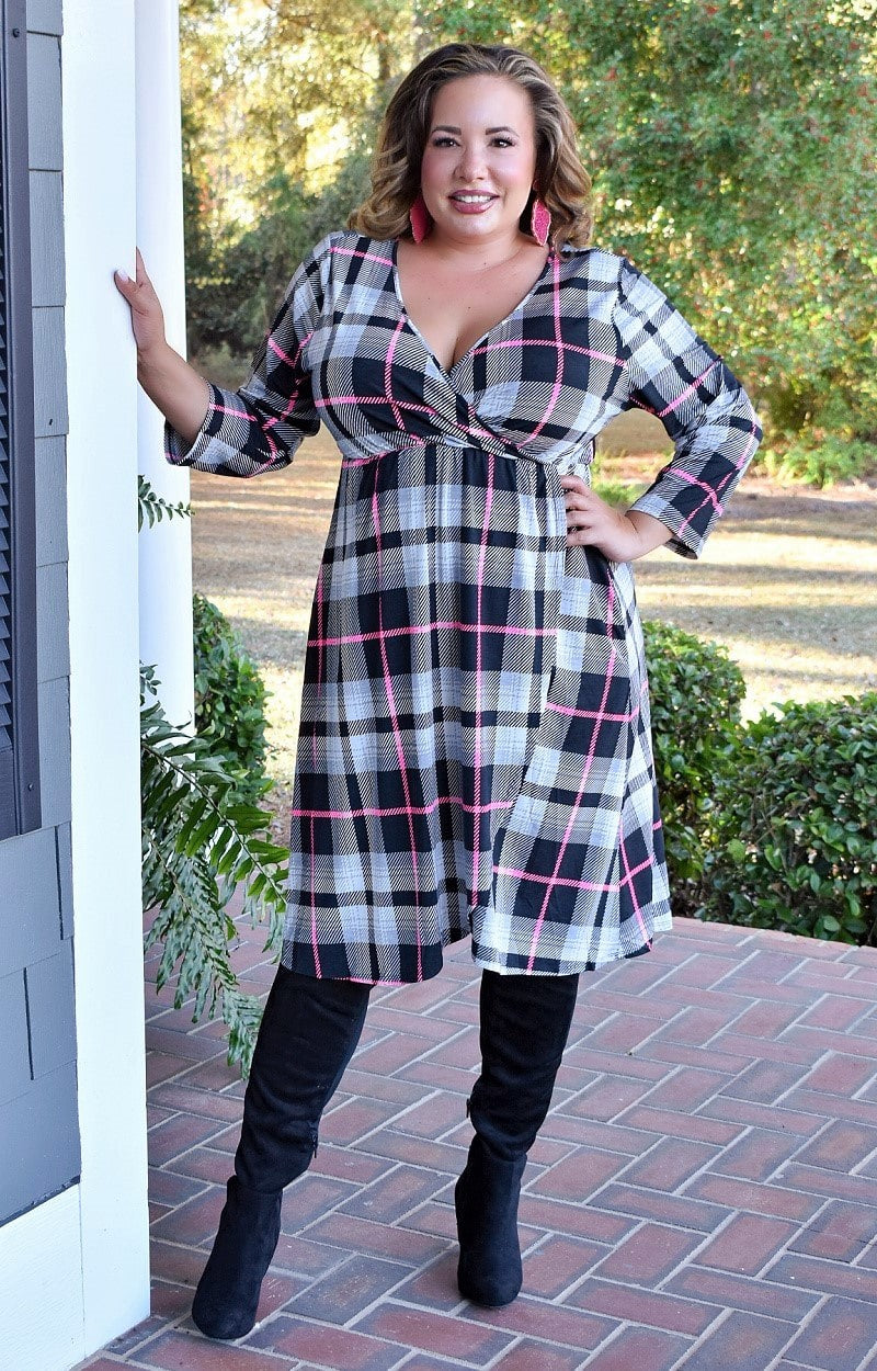 Load image into Gallery viewer, Go For More Plaid Dress - Black/Pink