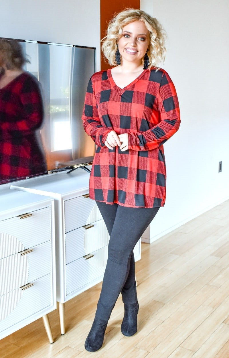 Load image into Gallery viewer, Back For Now Plaid Top - Red/Black