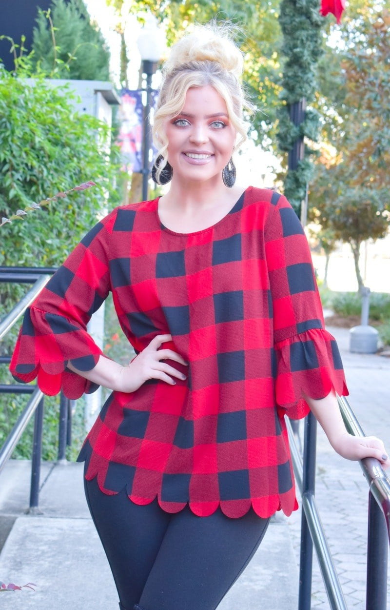 Block You Out Plaid Top - Red/Black